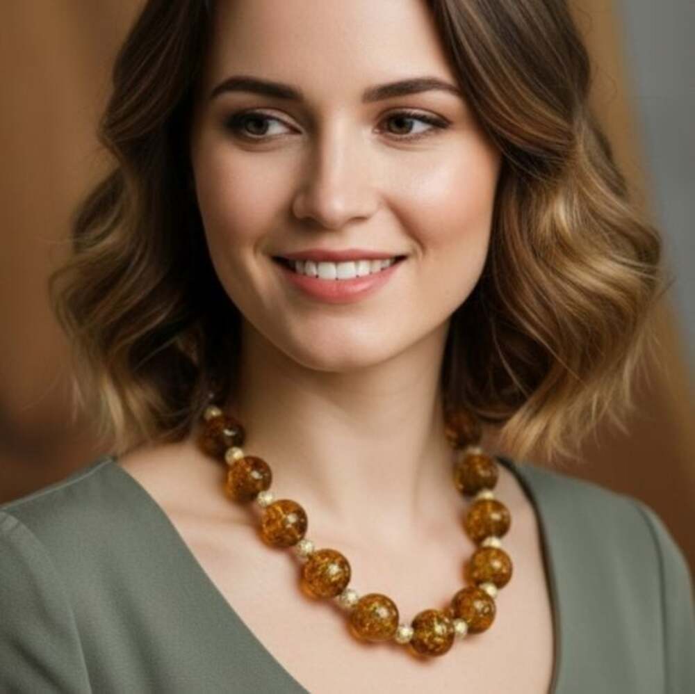 Beautiful Brown Stone Speckled Necklace